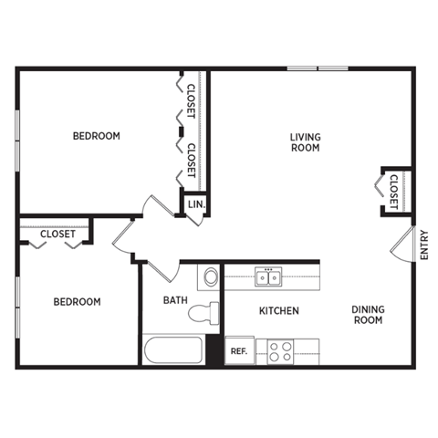2 bedroom apartment floor plan in Holland, MI | Whispering Pines Apartments